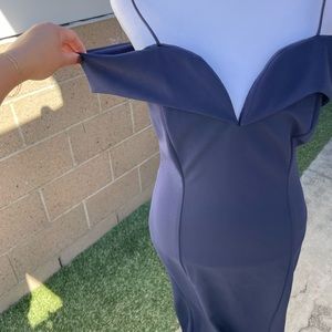 Blue dress, off the shoulder